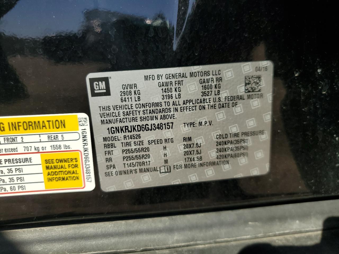 2016 Chevrolet Traverse Ltz VIN: 1GNKRJKD6GJ348157 Lot: 85263715