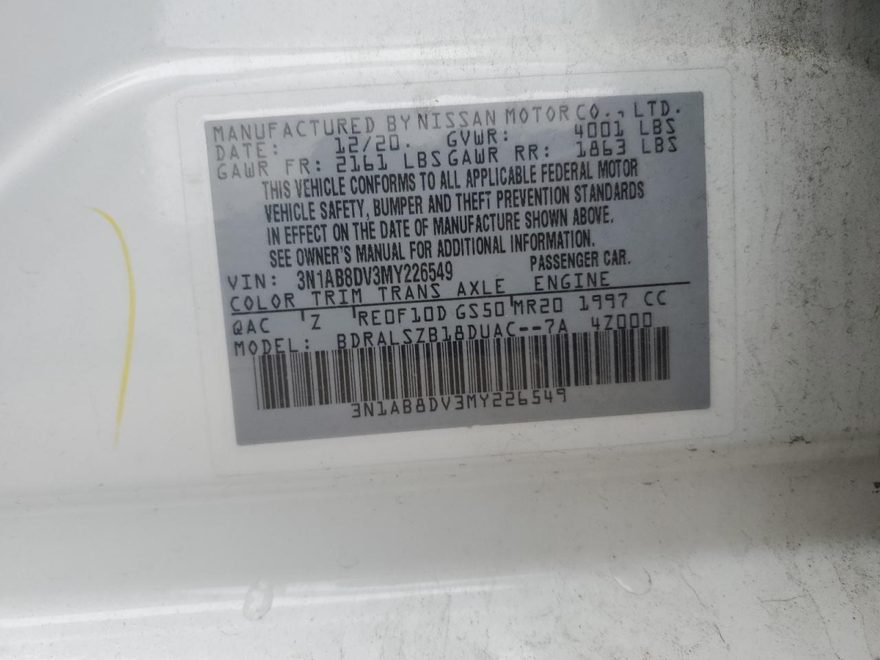 2021 Nissan Sentra Sr VIN: 3N1AB8DV3MY226549 Lot: 82383905