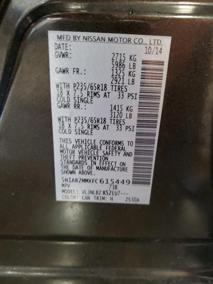 2015 Nissan Pathfinder S VIN: 5N1AR2MMXFC615449 Lot: 85131295