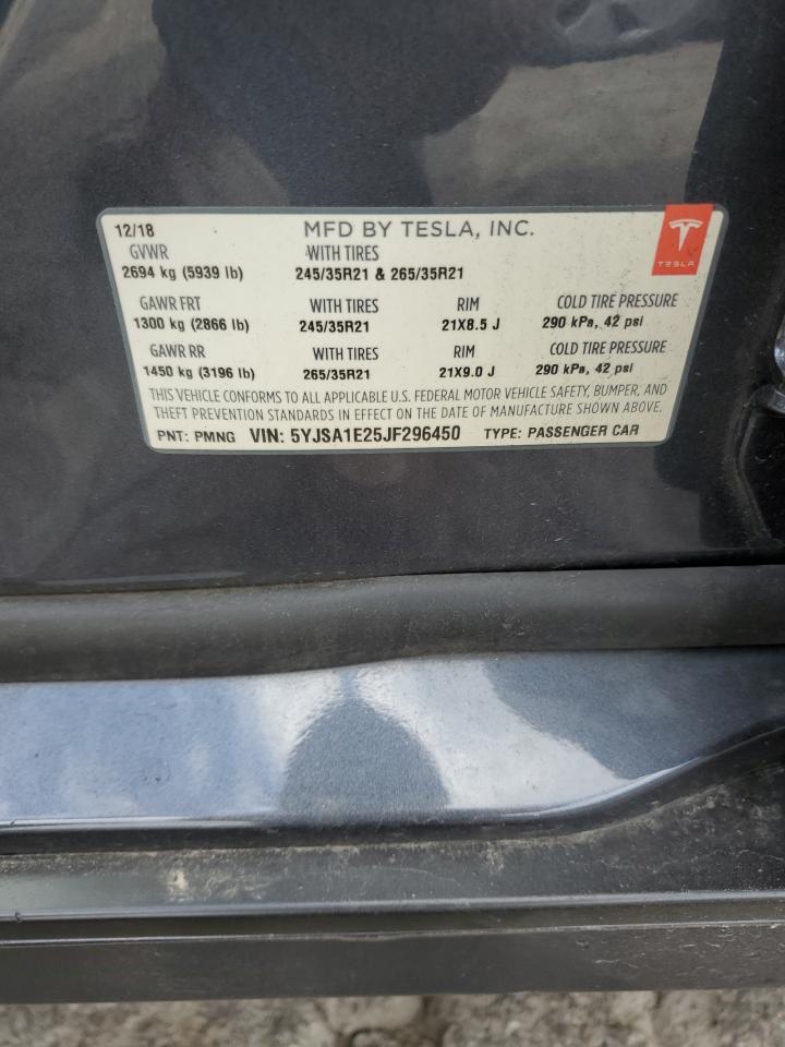 2018 Tesla Model S VIN: 5YJSA1E25JF296450 Lot: 85592025