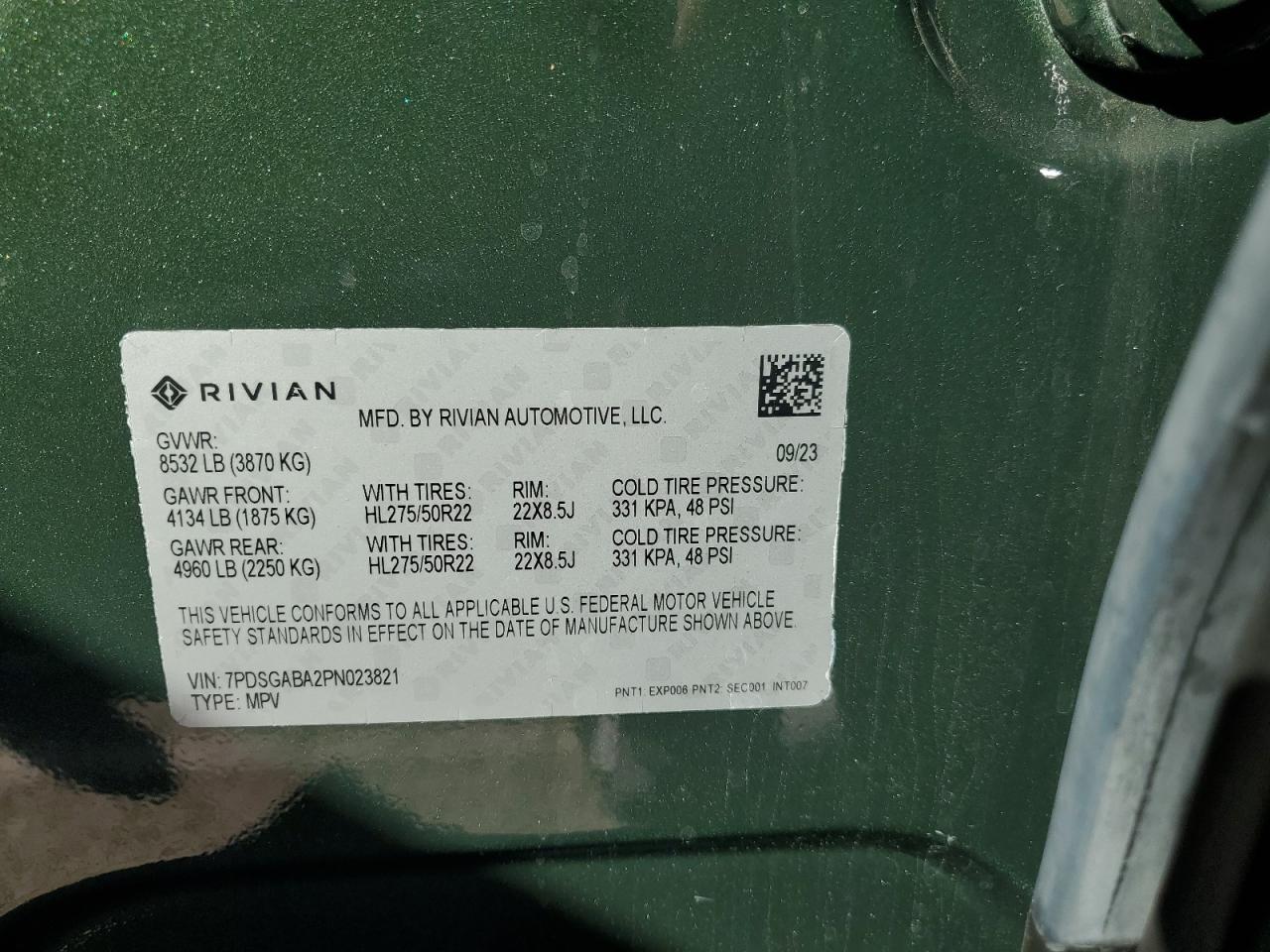 2023 Rivian R1S Adventure VIN: 7PDSGABA2PN023821 Lot: 86901275