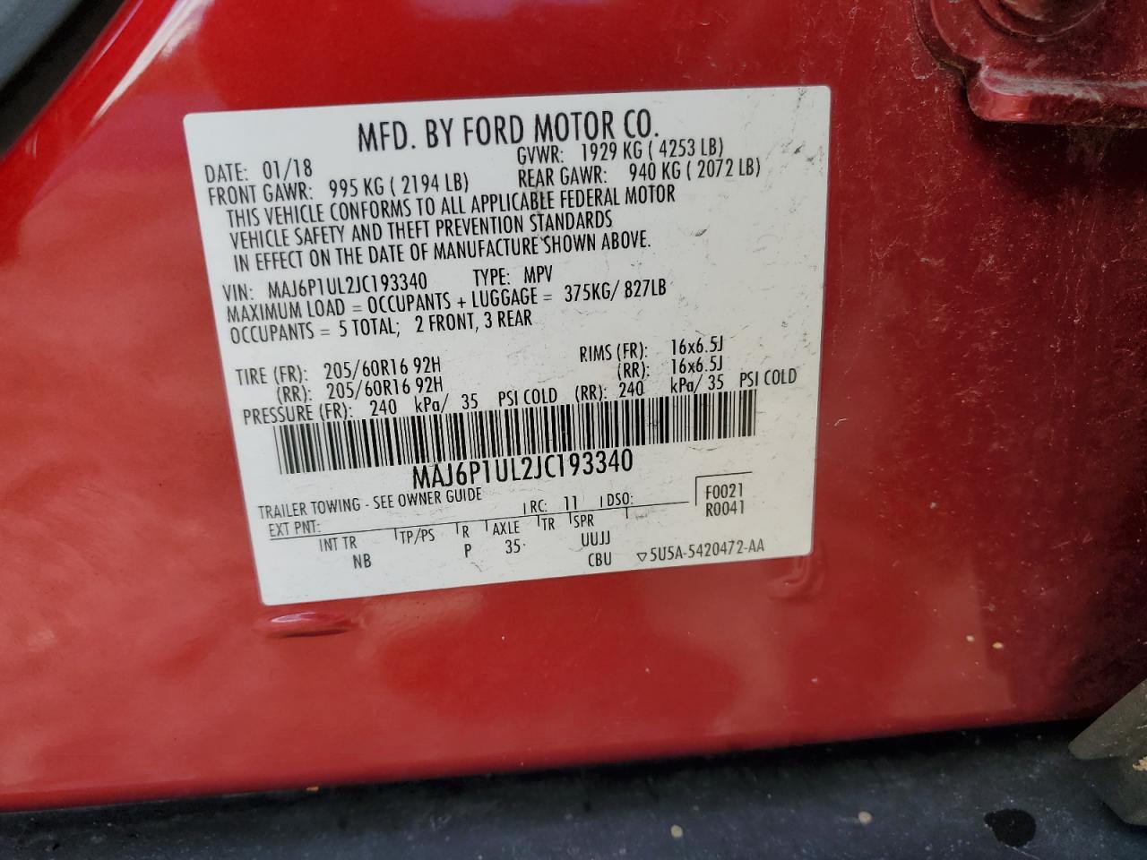 2018 Ford Ecosport Se VIN: MAJ6P1UL2JC193340 Lot: 90340575