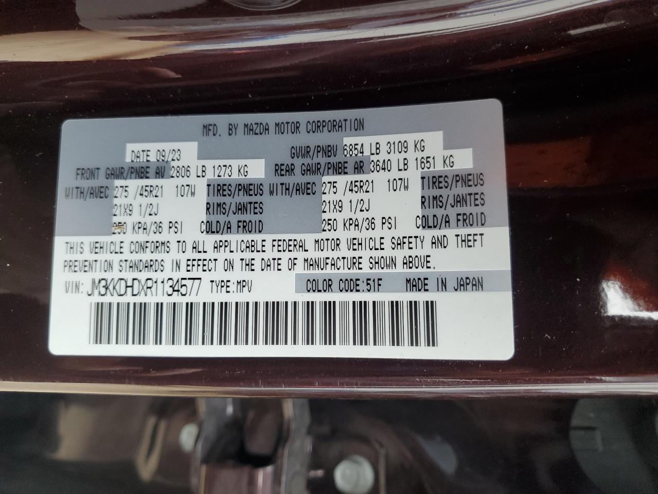2024 Mazda Cx-90 Premium VIN: JM3KKDHDXR1134577 Lot: 86321505