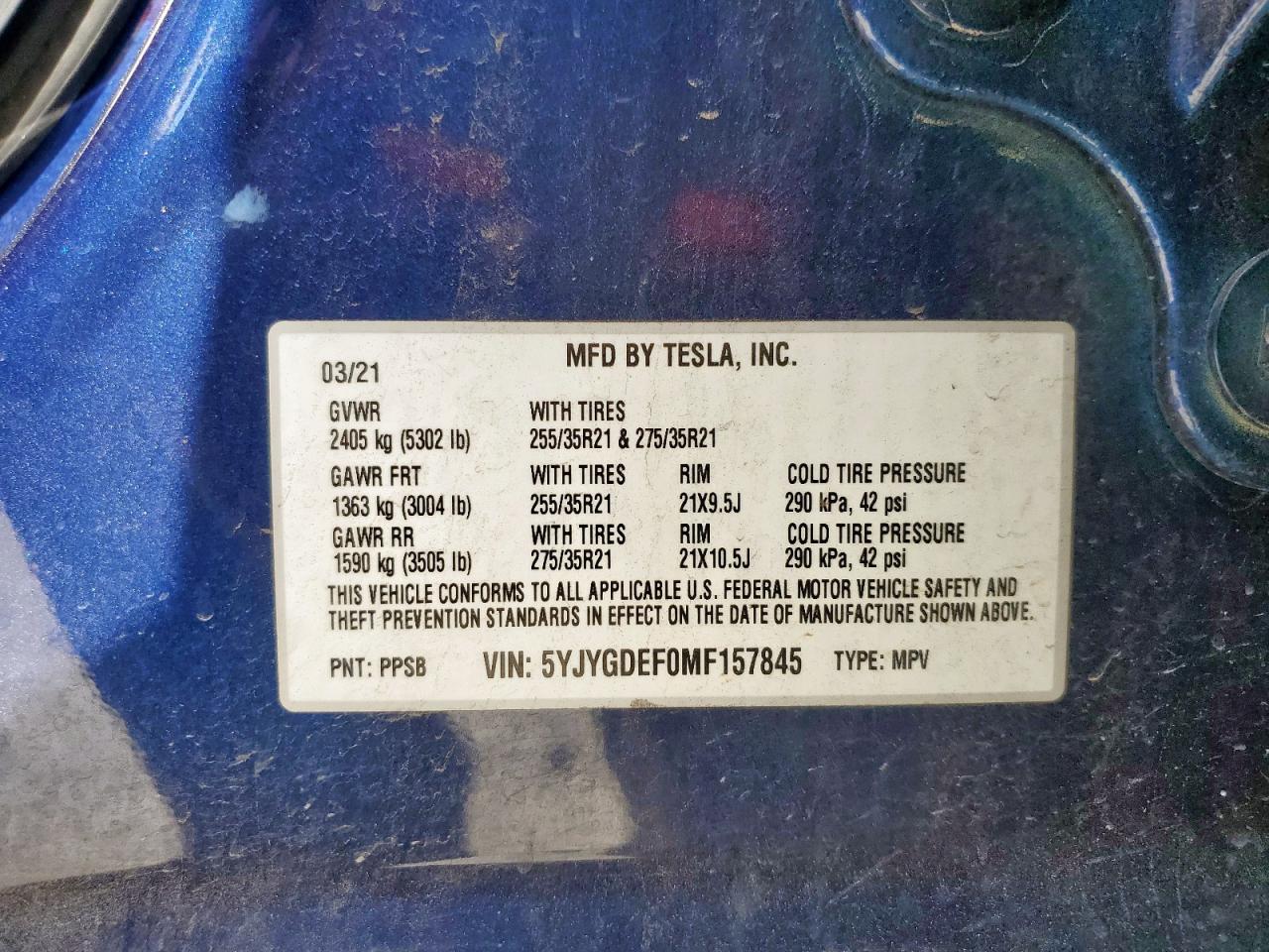 2021 Tesla Model Y VIN: 5YJYGDEF0MF157845 Lot: 85272685