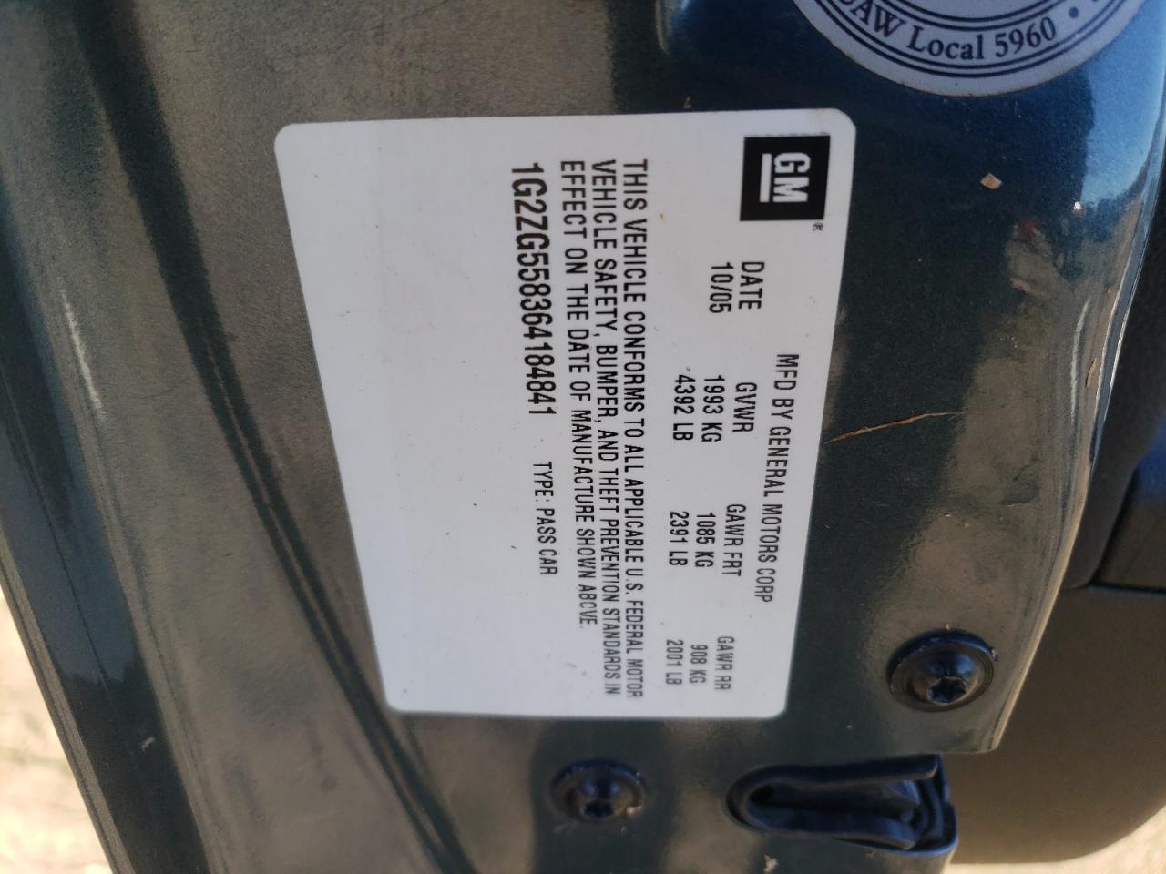 2006 Pontiac G6 Se1 VIN: 1G2ZG558364184841 Lot: 90989045