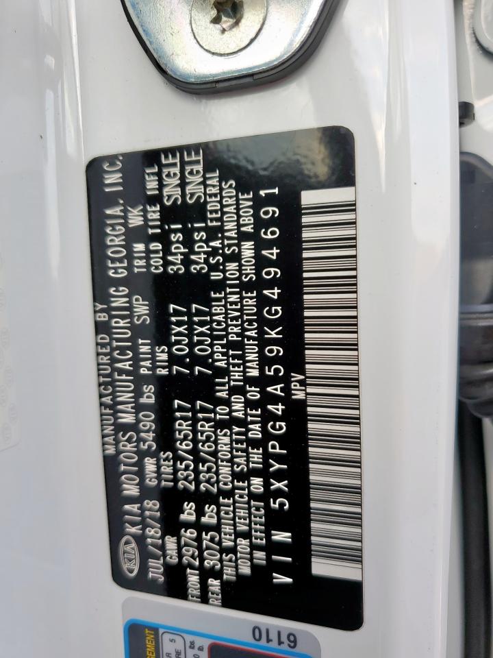 2019 Kia Sorento Lx VIN: 5XYPG4A59KG494691 Lot: 84894265