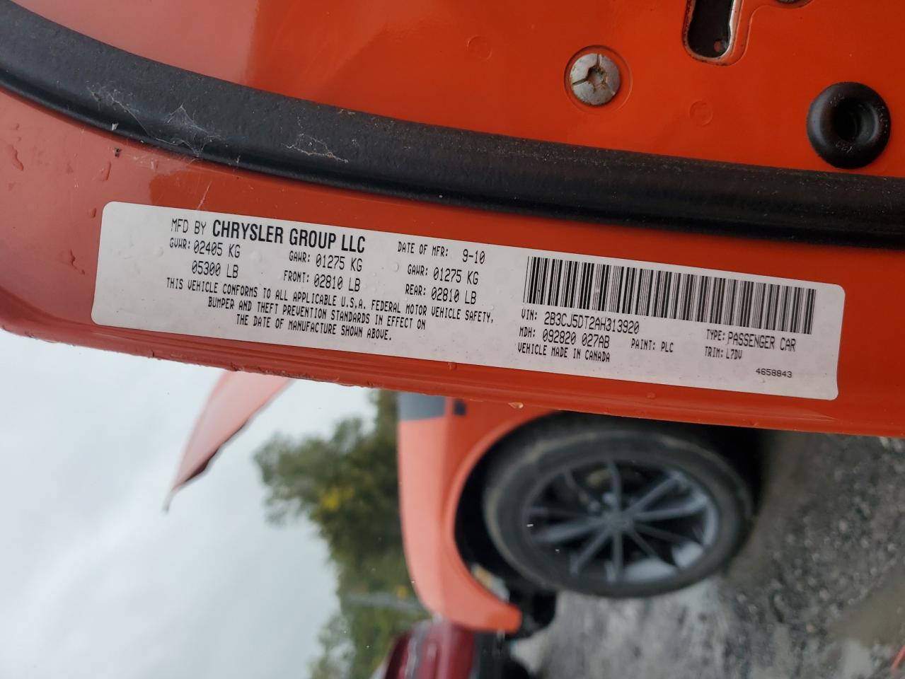 2010 Dodge Challenger R/T VIN: 2B3CJ5DT2AH313920 Lot: 82409475
