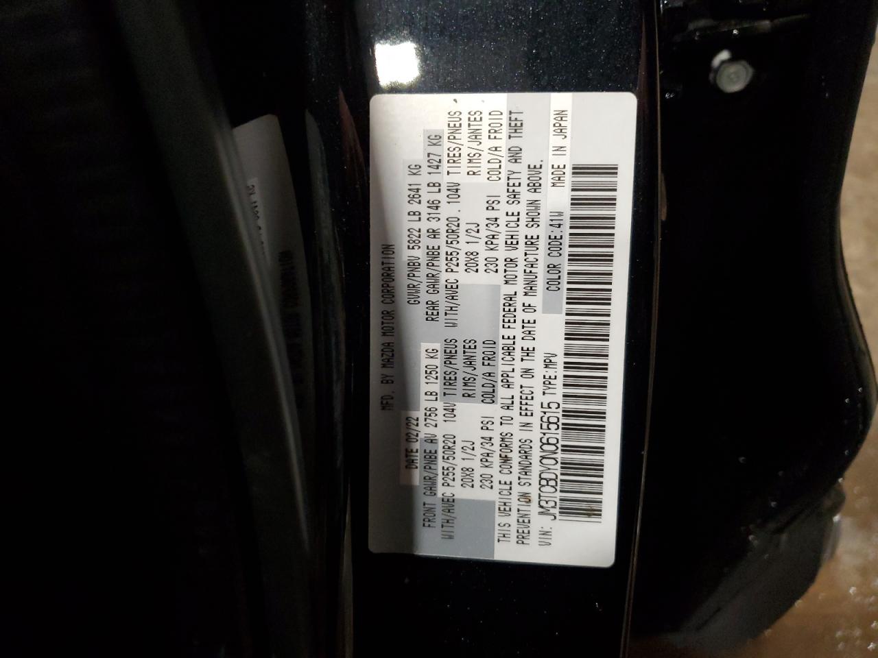 2022 Mazda Cx-9 Grand Touring VIN: JM3TCBDY0N0615615 Lot: 89795055