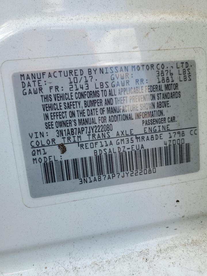 2018 Nissan Sentra S VIN: 3N1AB7AP7JY222080 Lot: 85818055