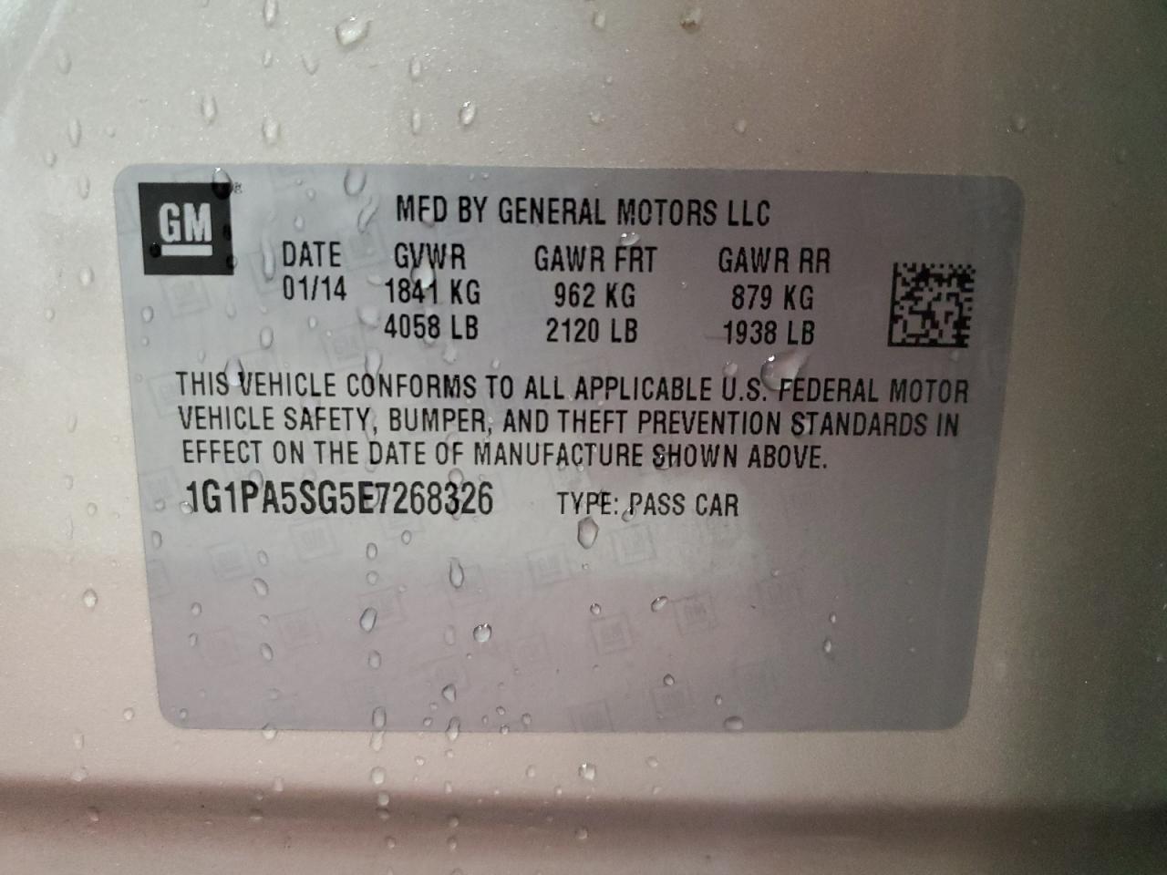 2014 Chevrolet Cruze Ls VIN: 1G1PA5SG5E7268326 Lot: 85667935