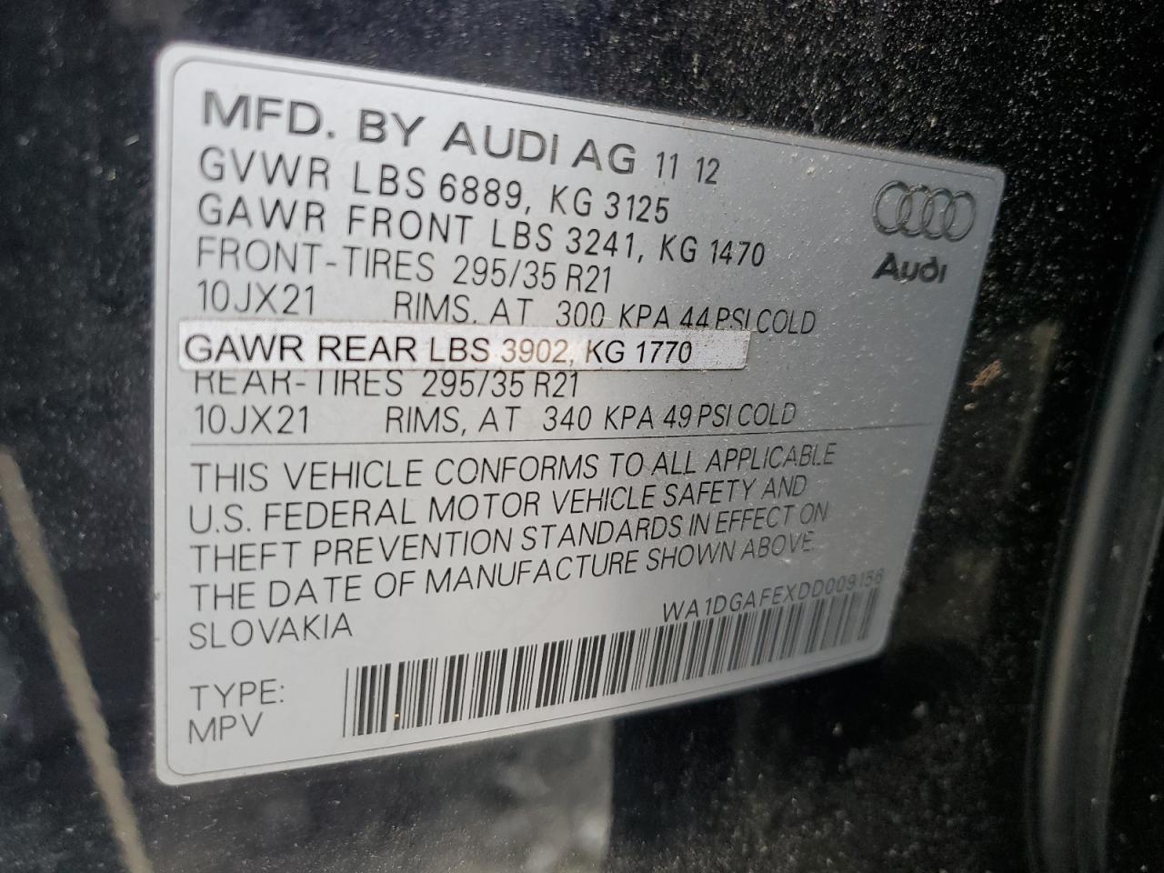 2013 Audi Q7 Prestige VIN: WA1DGAFEXDD009156 Lot: 85178835