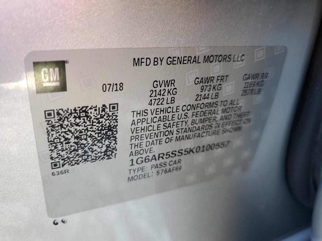 2019 Cadillac Cts Luxury VIN: 1G6AR5SS5K0100557 Lot: 82426125