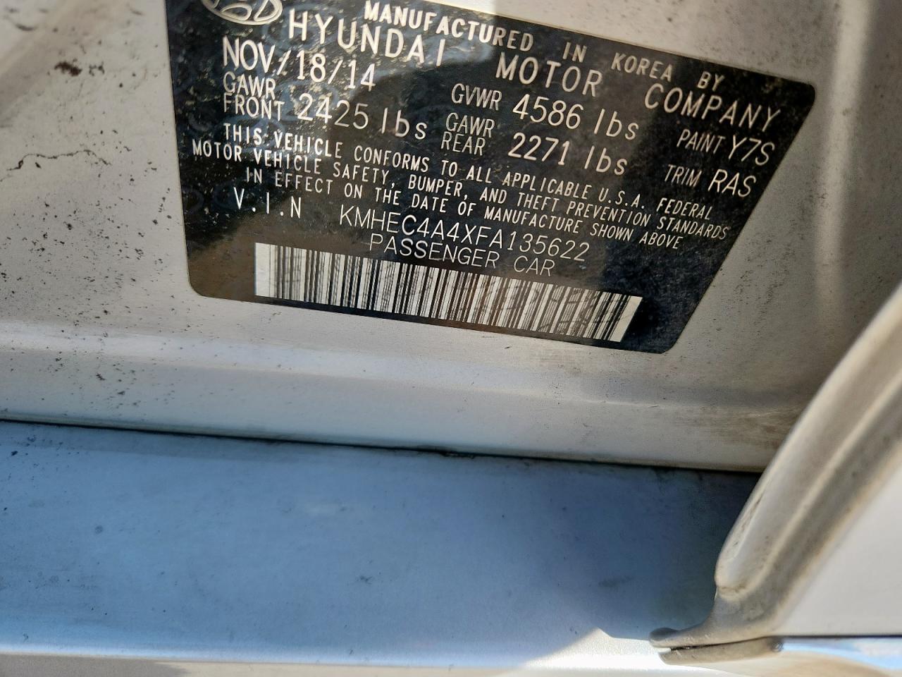 2015 Hyundai Sonata Hybrid VIN: KMHEC4A4XFA135622 Lot: 82300915