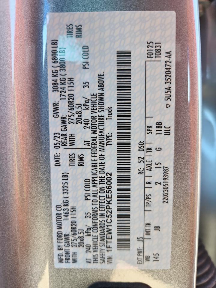 2023 Ford F150 Supercrew VIN: 1FTEW1C52PKE56002 Lot: 85916085