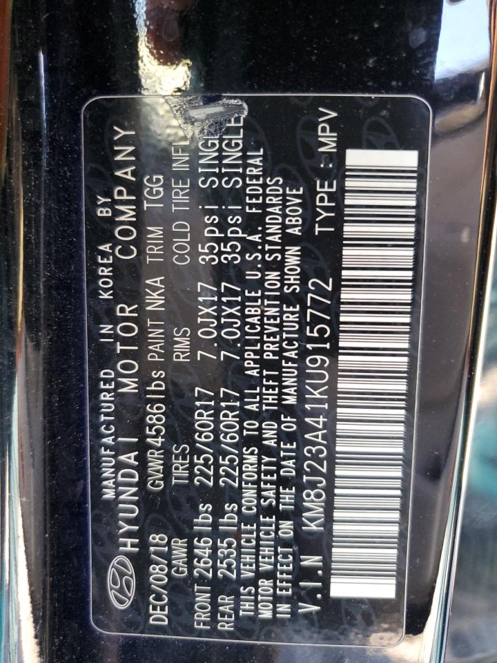 2019 Hyundai Tucson Se VIN: KM8J23A41KU915772 Lot: 84599945