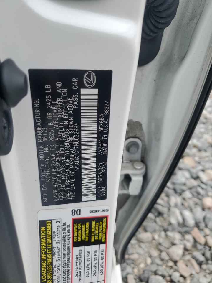 2022 Lexus Es 300H Base VIN: 58ADA1C17NU022994 Lot: 84373365