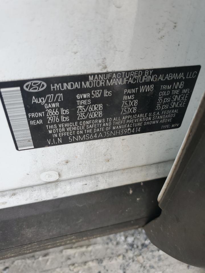 2022 Hyundai Santa Fe Sel VIN: 5NMS64AJ5NH390414 Lot: 85637905