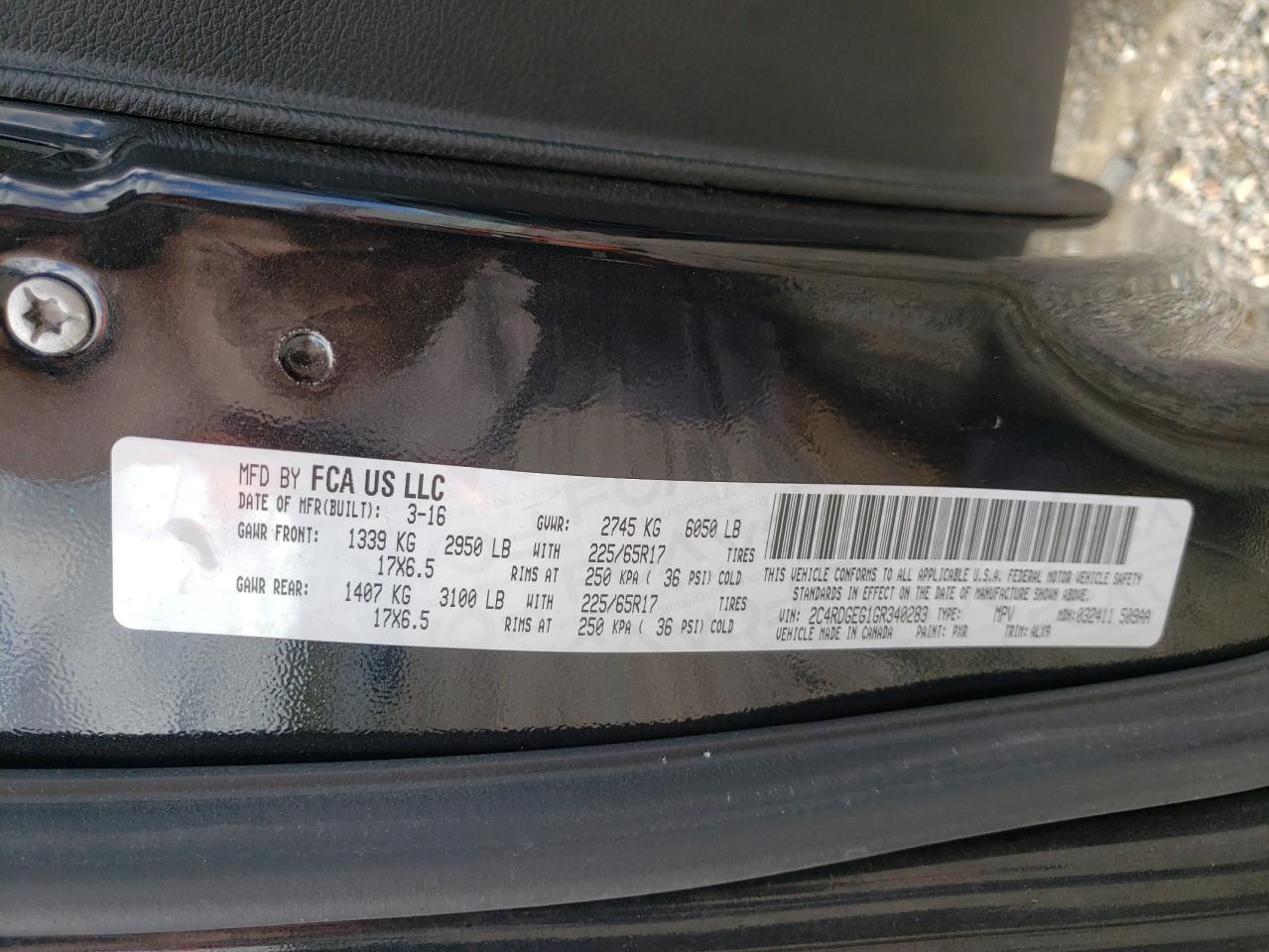 2016 Dodge Grand Caravan R/T VIN: 2C4RDGEG1GR340283 Lot: 82324305