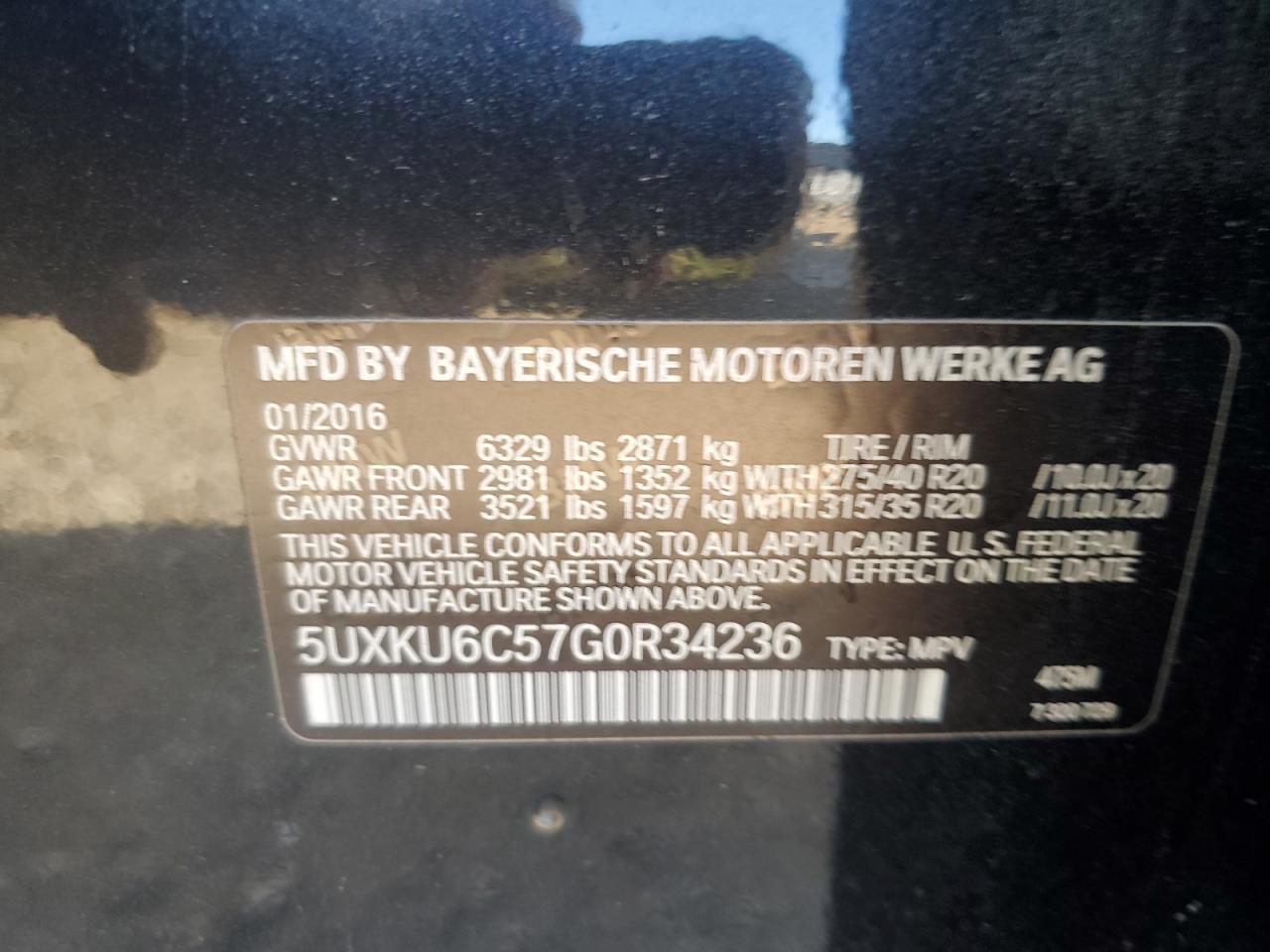 2016 BMW X6 xDrive50I VIN: 5UXKU6C57G0R34236 Lot: 85950165