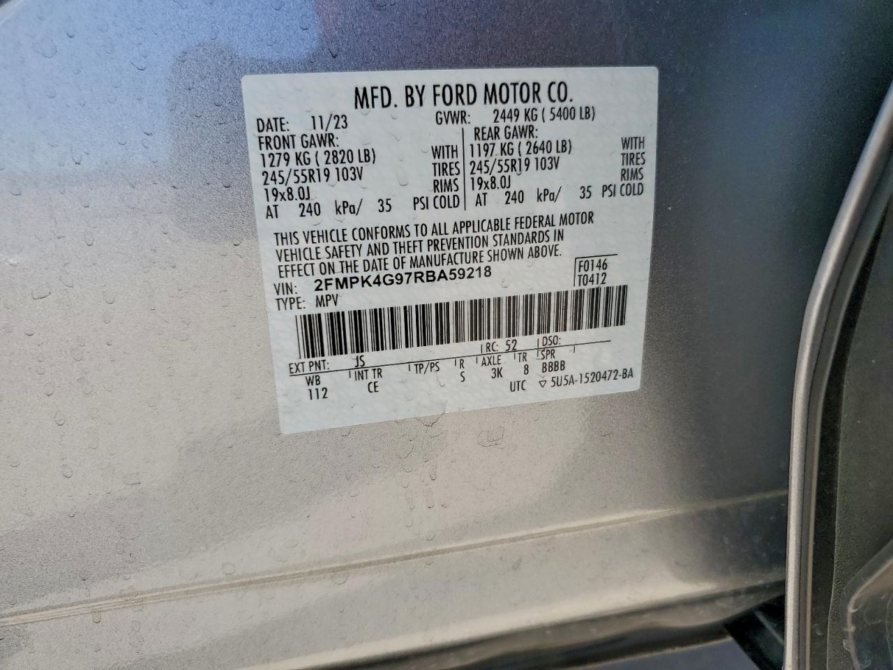 2024 Ford Edge Se VIN: 2FMPK4G97RBA59218 Lot: 90780285