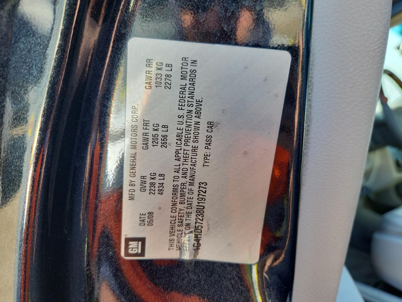 2008 Buick Lucerne Cxl VIN: 1G4HD57238U197273 Lot: 86691705