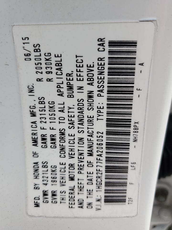 2015 Honda Accord Ex VIN: 1HGCR2F77FA206052 Lot: 85739365