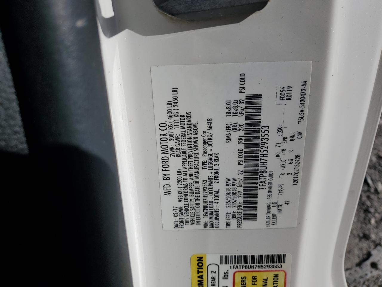 2017 Ford Mustang VIN: 1FATP8UH7H5293553 Lot: 82655625