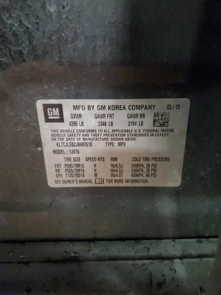 2018 Chevrolet Trax 1Lt VIN: KL7CJLSB2JB682618 Lot: 85151835