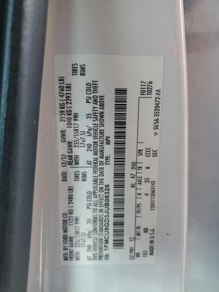 2018 Ford Escape Se VIN: 1FMCU9GD3JUB08326 Lot: 89702735