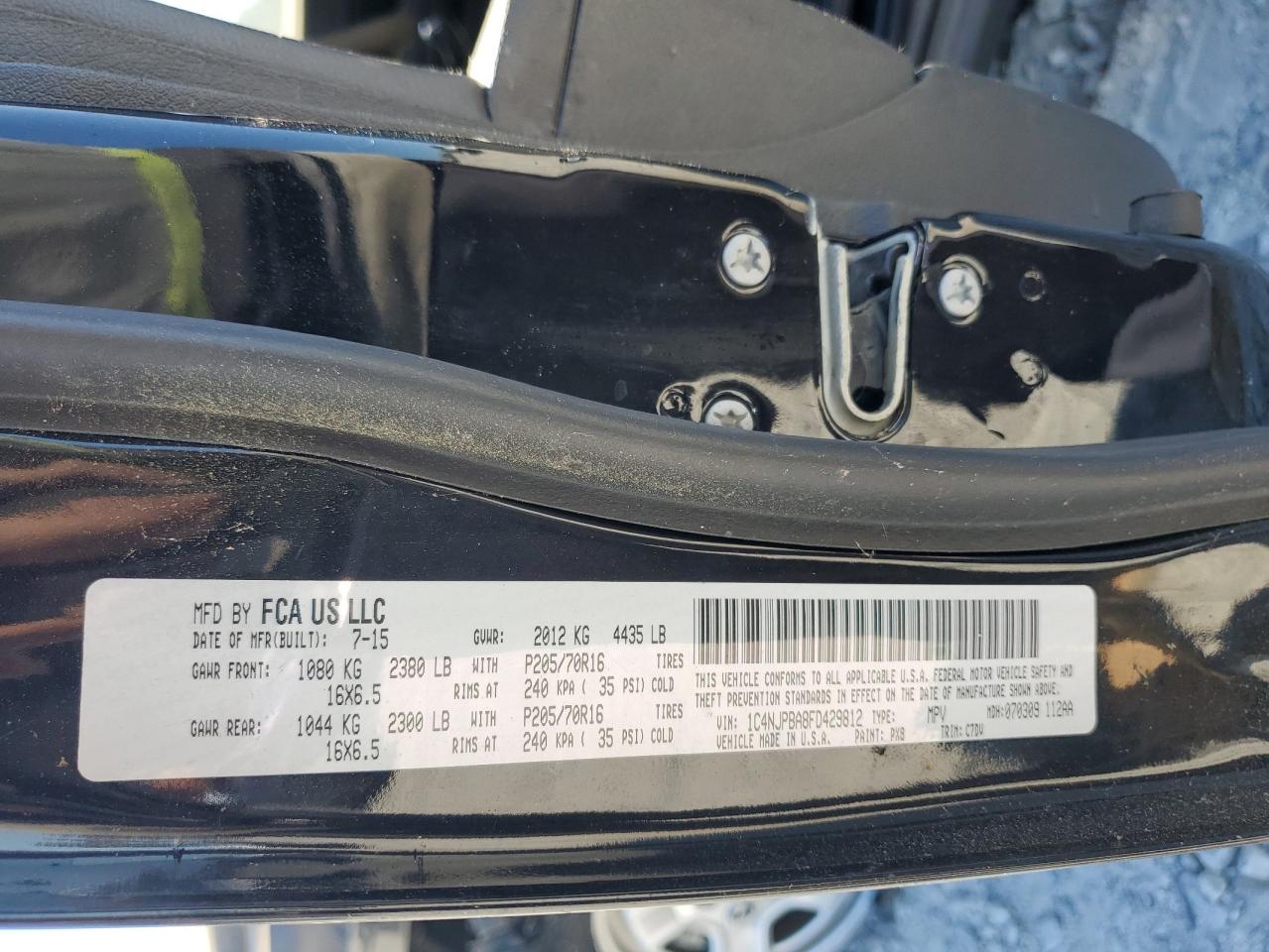 2015 Jeep Patriot Sport VIN: 1C4NJPBA8FD429812 Lot: 84789535