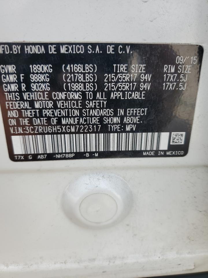 2016 Honda Hr-V Ex VIN: 3CZRU6H5XGM722317 Lot: 84828425