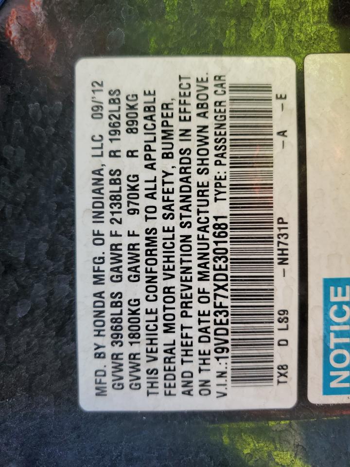 2013 Acura Ilx Hybrid Tech VIN: 19VDE3F7XDE301681 Lot: 85182055