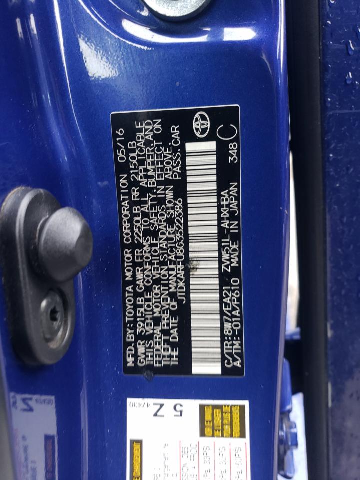 2016 Toyota Prius VIN: JTDKARFU8G3522386 Lot: 86608835