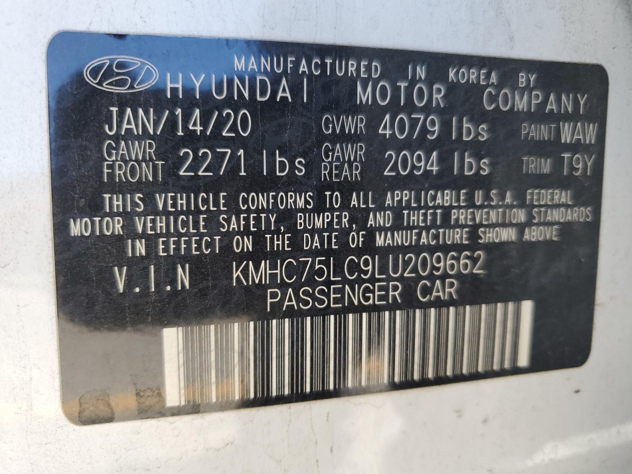 2020 Hyundai Ioniq Se VIN: KMHC75LC9LU209662 Lot: 85372595