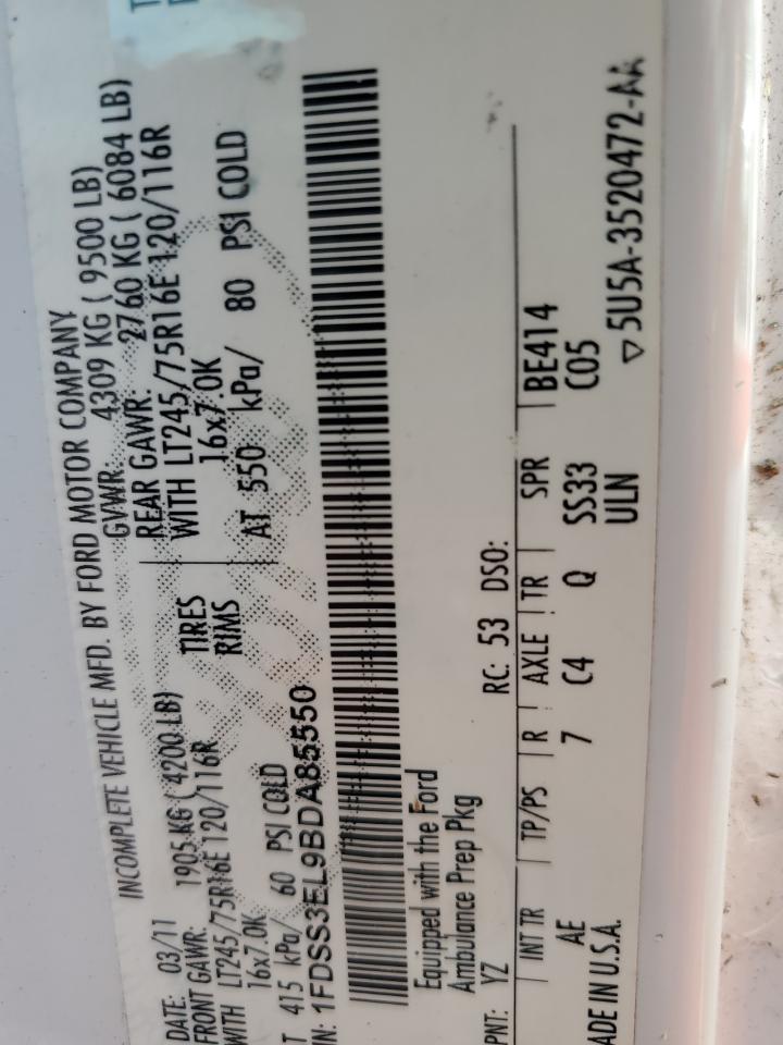 2011 Ford Econoline E350 Super Duty Van VIN: 1FDSS3EL9BDA85550 Lot: 85921425