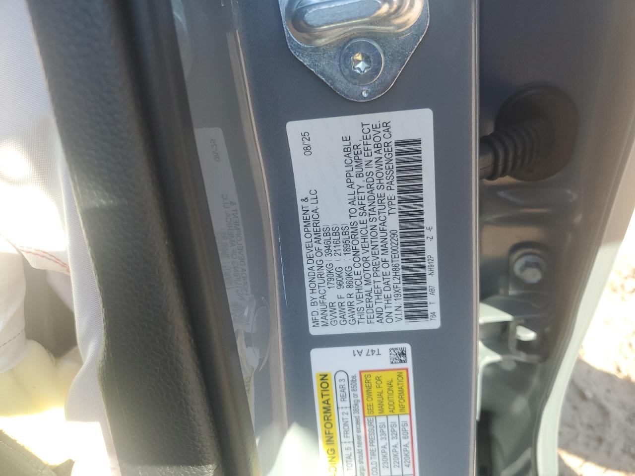 2026 Honda Civic Sport VIN: 19XFL2H86TE002290 Lot: 84466035