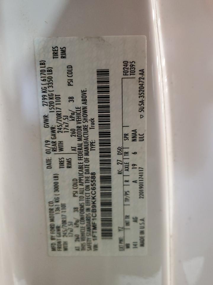 2019 Ford F150 VIN: 1FTMF1CB9KKC65588 Lot: 86271945