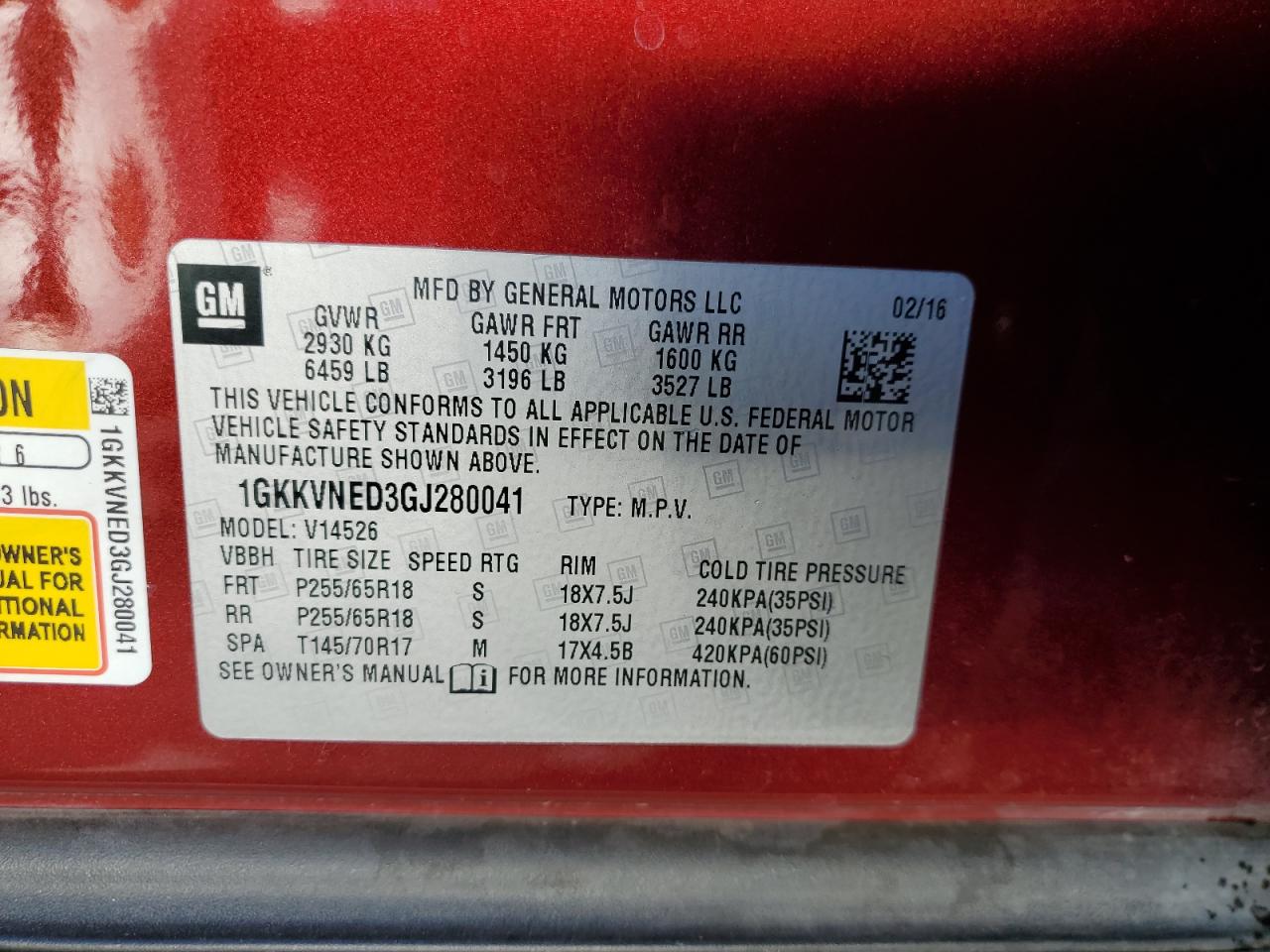2016 GMC Acadia Sle VIN: 1GKKVNED3GJ280041 Lot: 82395095