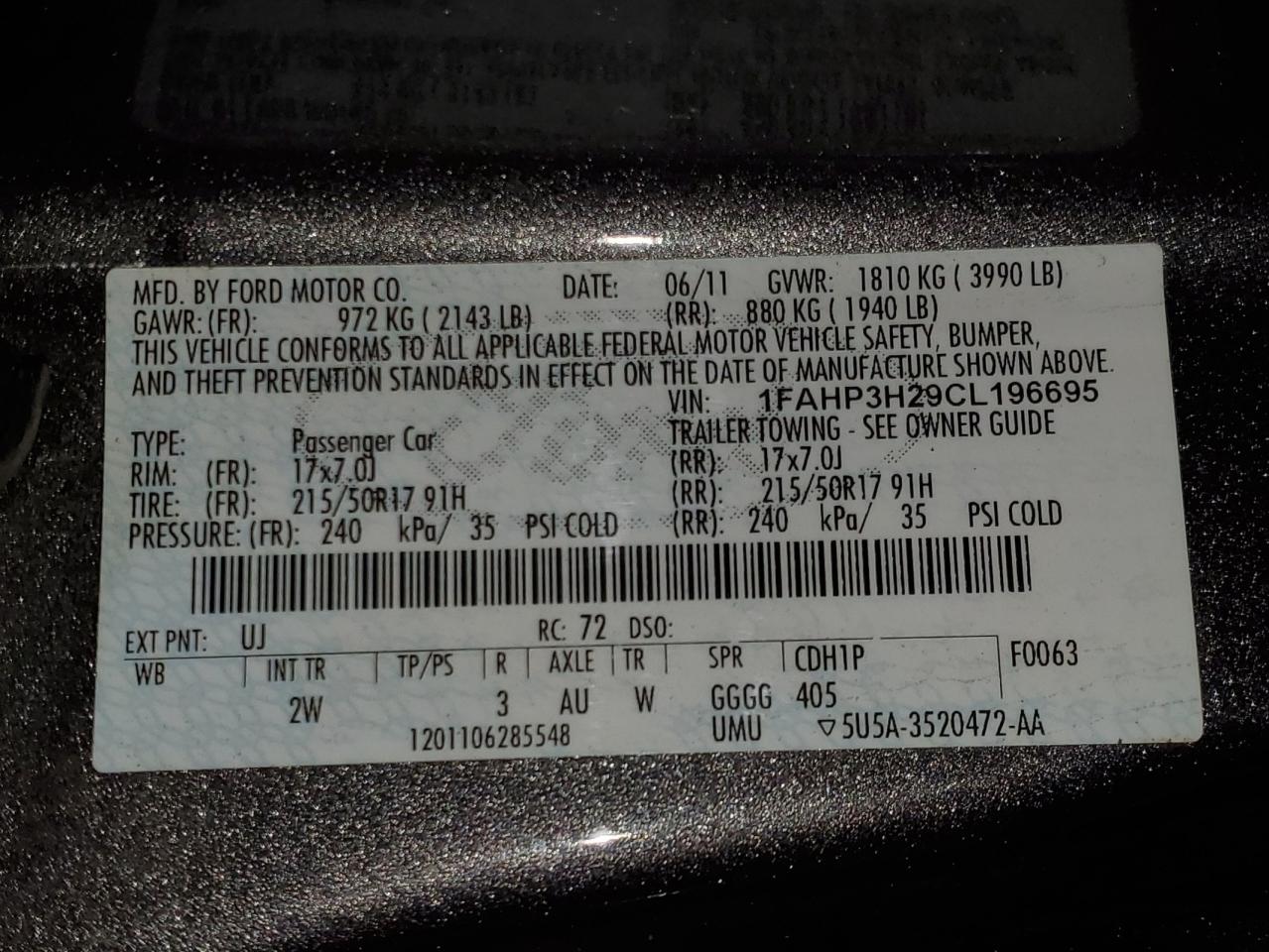 2012 Ford Focus Sel VIN: 1FAHP3H29CL196695 Lot: 82452935