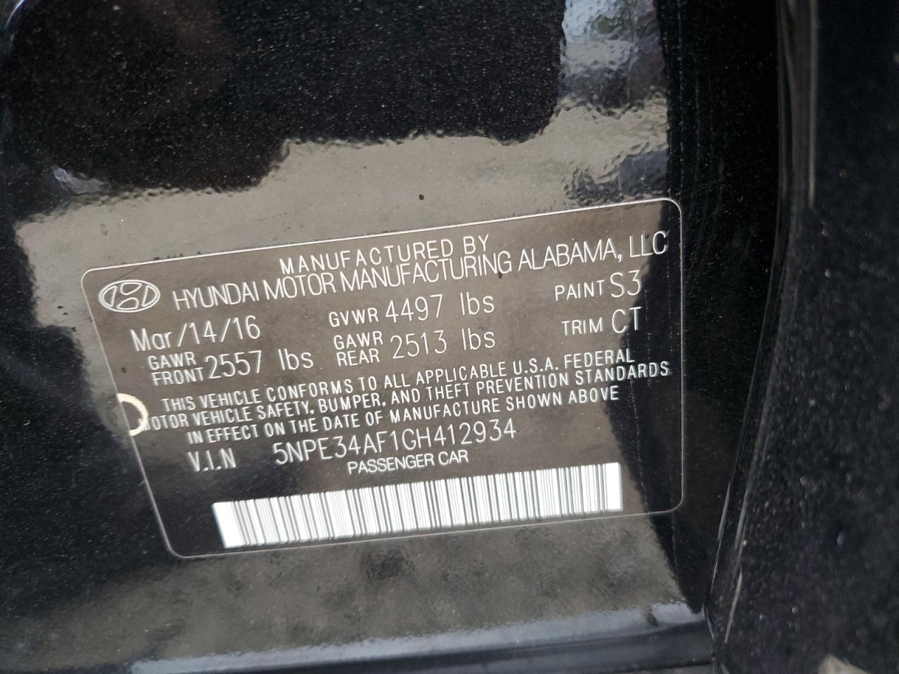 2016 Hyundai Sonata Sport VIN: 5NPE34AF1GH412934 Lot: 82334625