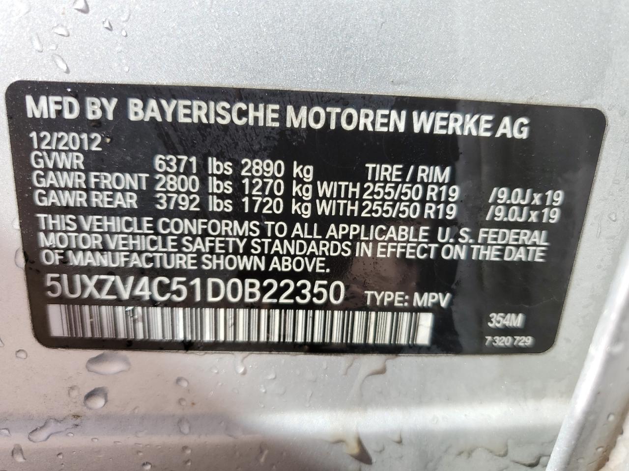 2013 BMW X5 xDrive35I VIN: 5UXZV4C51D0B22350 Lot: 86075275