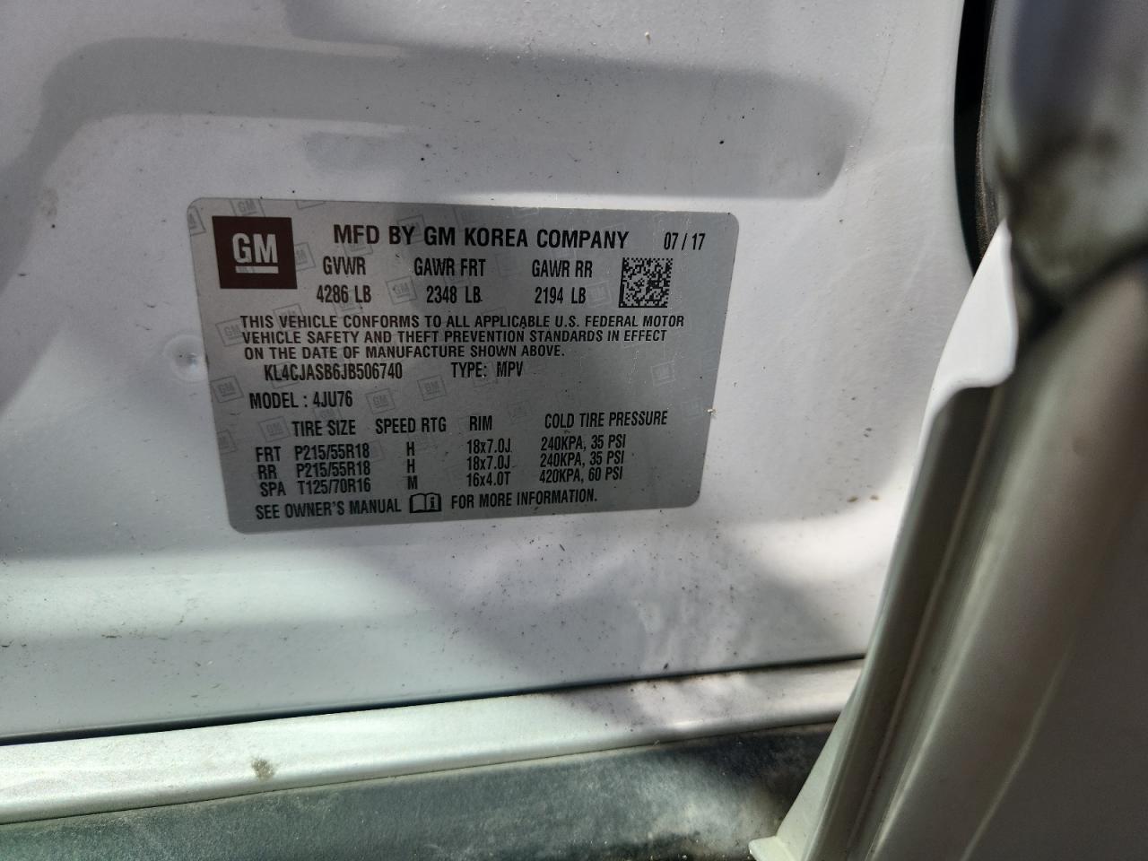 2018 Buick Encore Preferred VIN: KL4CJASB6JB506740 Lot: 81316245