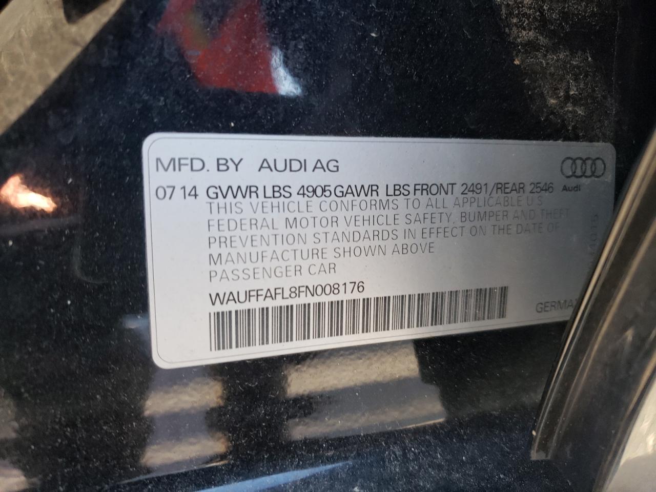 2015 Audi A4 Premium Plus VIN: WAUFFAFL8FN008176 Lot: 87417845