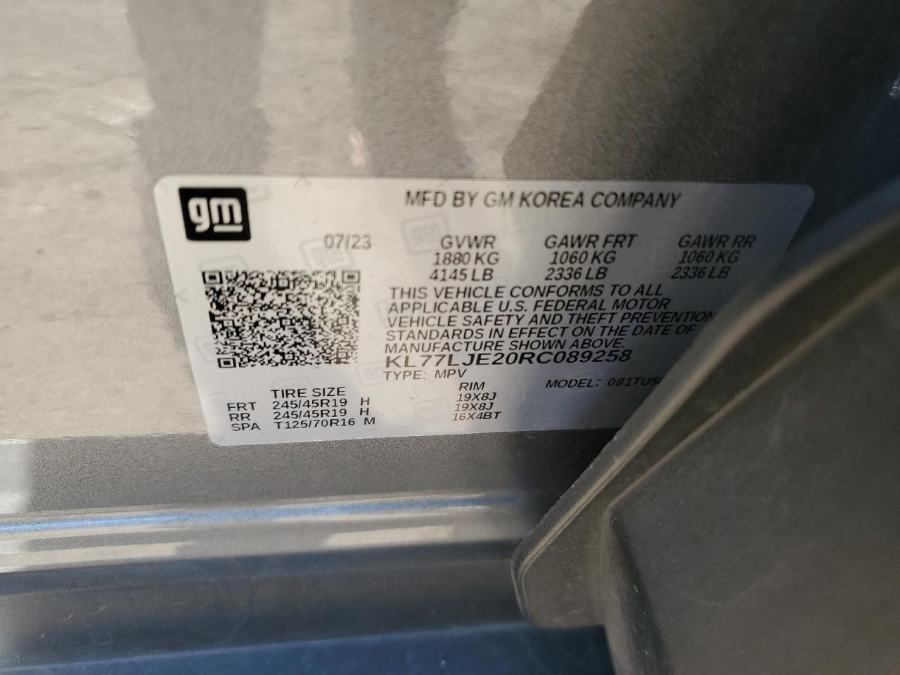 2024 Chevrolet Trax 2Rs VIN: KL77LJE20RC089258 Lot: 82442885