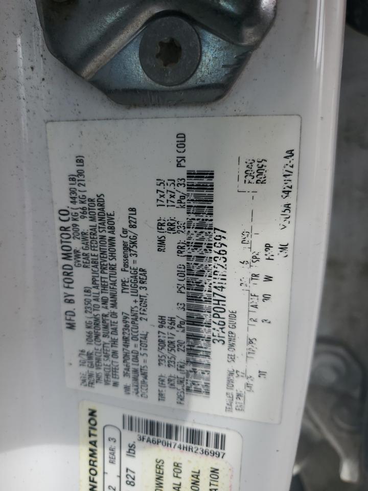 2017 Ford Fusion Se VIN: 3FA6P0H74HR236997 Lot: 85555625