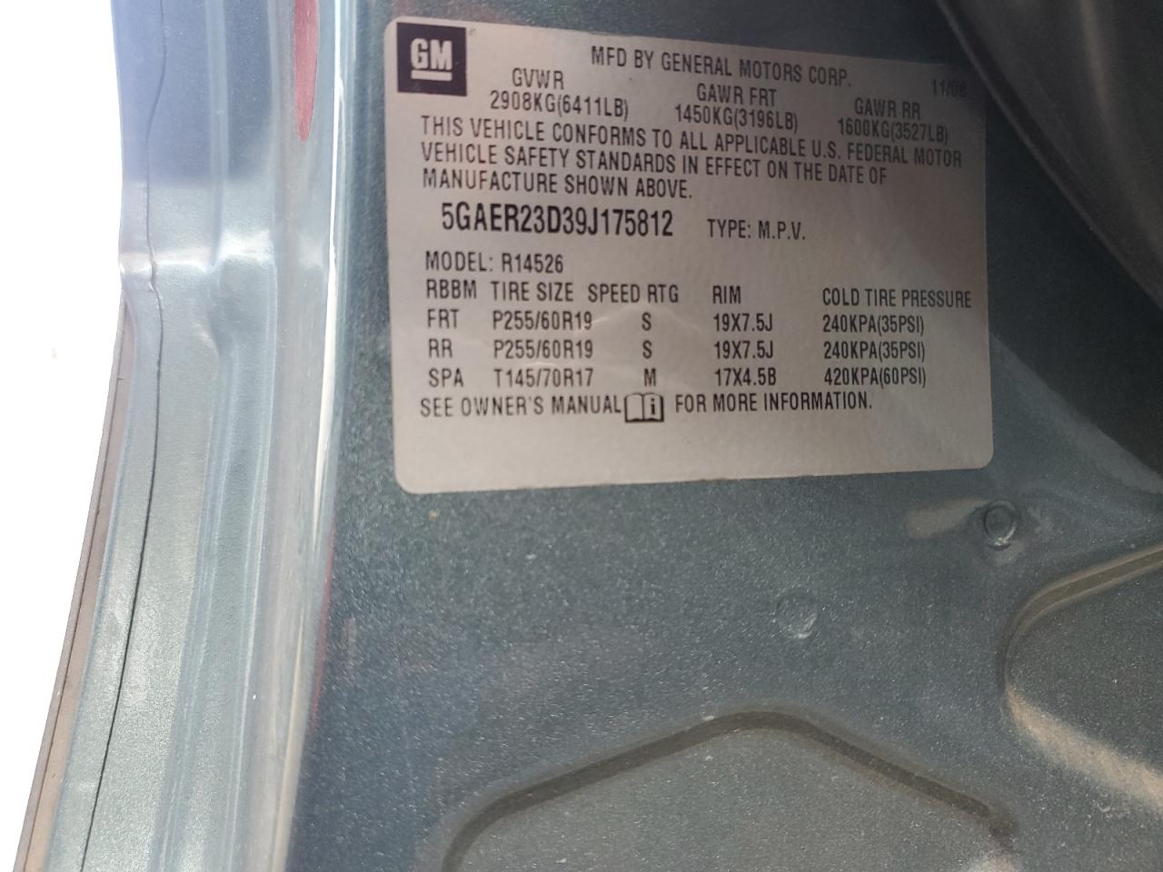 2009 Buick Enclave Cxl VIN: 5GAER23D39J175812 Lot: 82779195