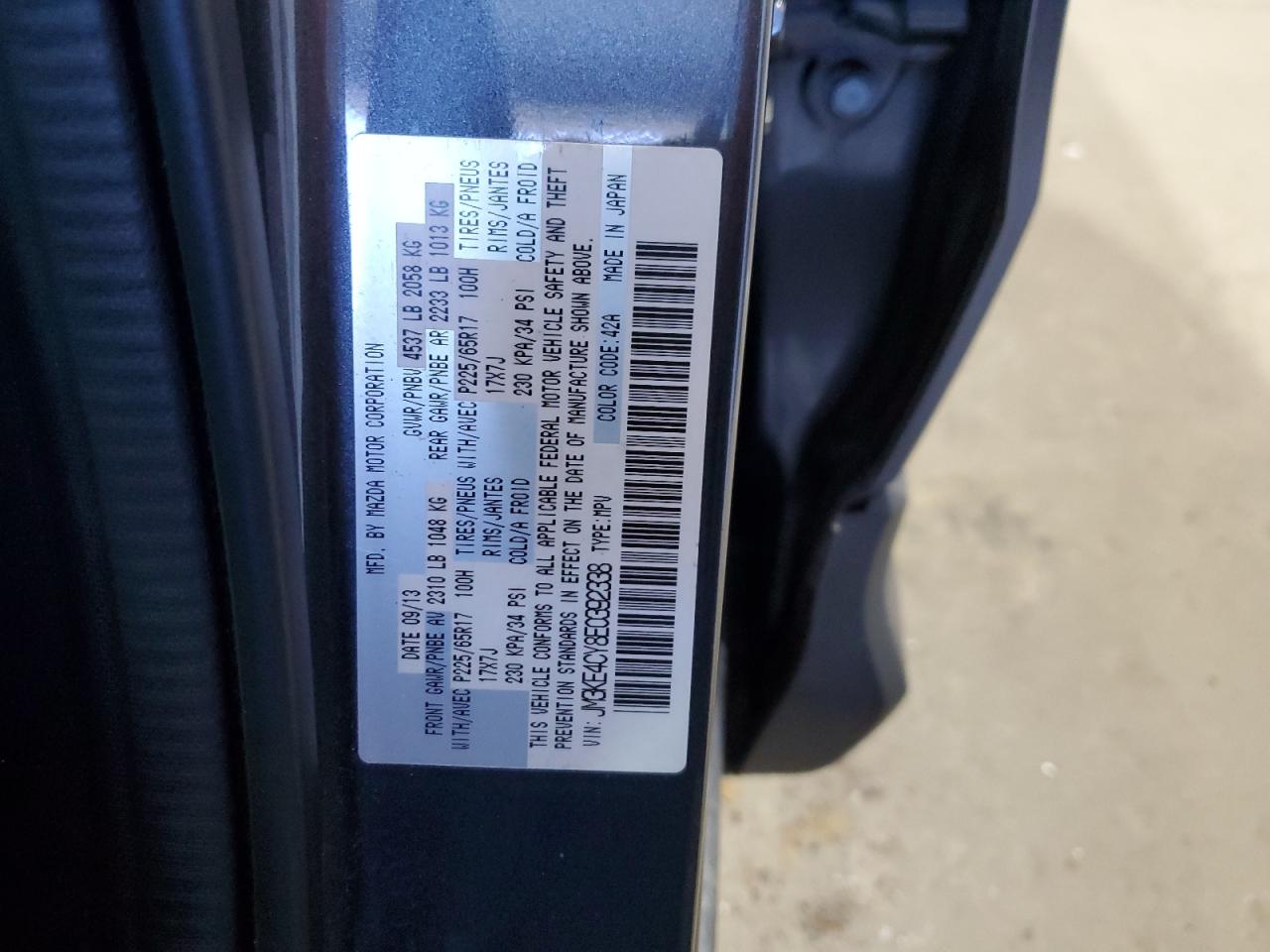 2014 Mazda Cx-5 Touring VIN: JM3KE4CY8E0392338 Lot: 85337125