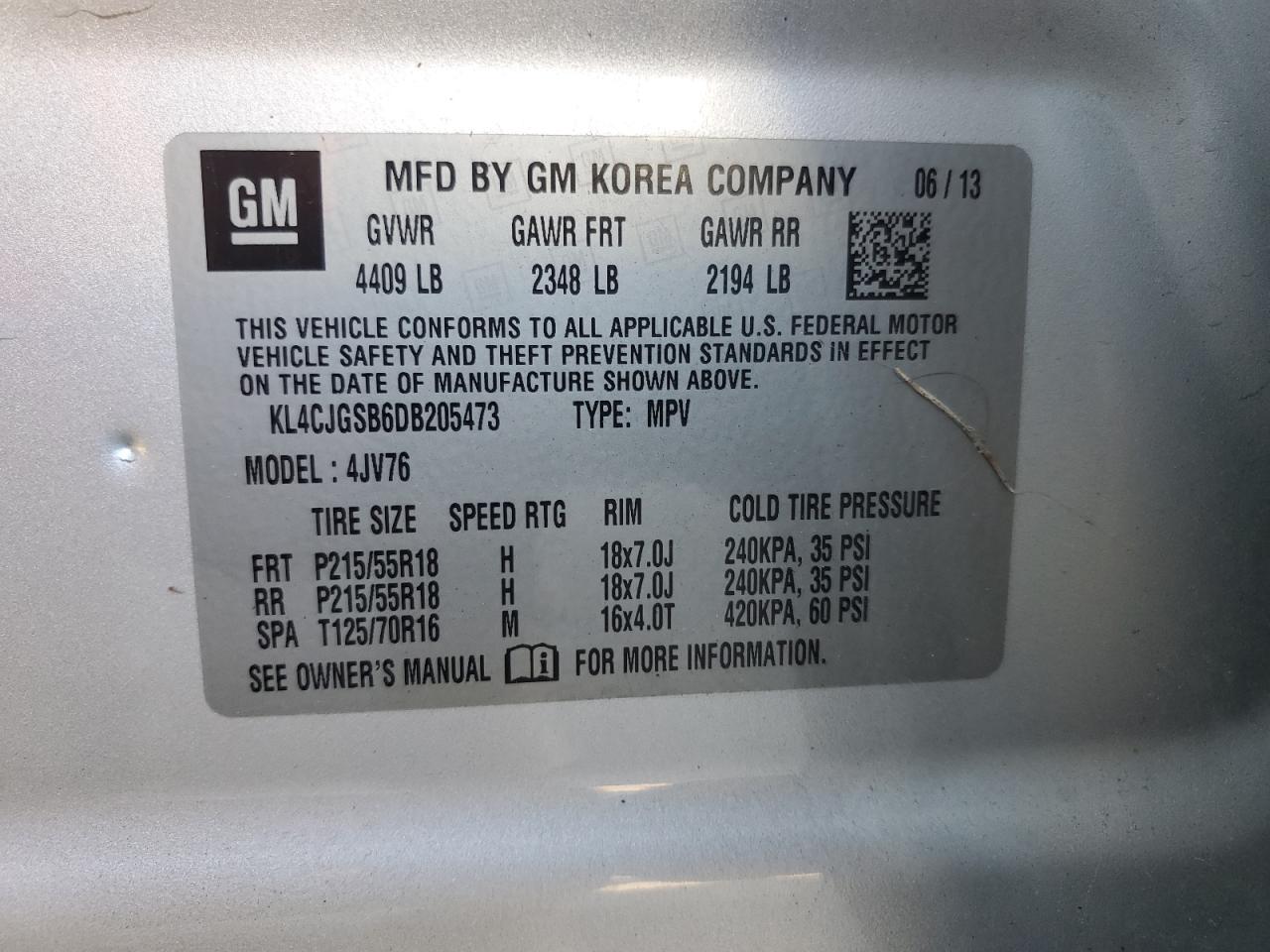 2013 Buick Encore VIN: KL4CJGSB6DB205473 Lot: 84449315