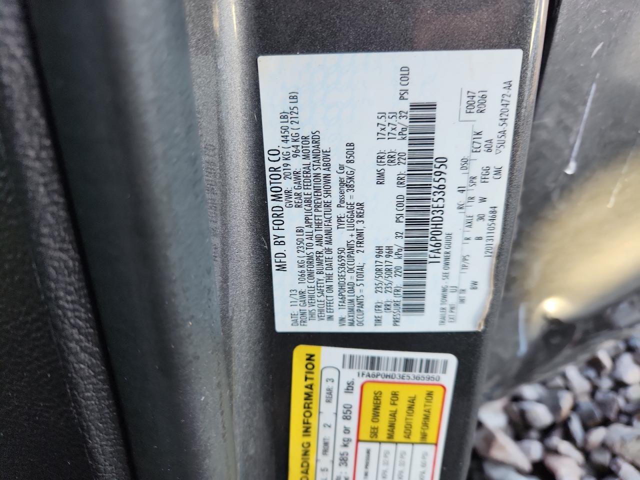 2014 Ford Fusion Se VIN: 1FA6P0HD3E5365950 Lot: 82313125