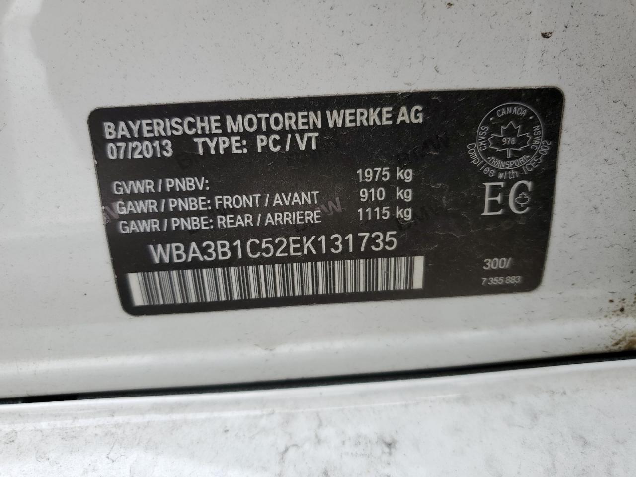 2014 BMW 320 I VIN: WBA3B1C52EK131735 Lot: 85736715